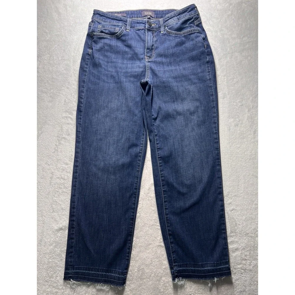 NYDJ Women’s Relaxed Blue Jeans Lift Tuck Technology Size 4 Raw Hem